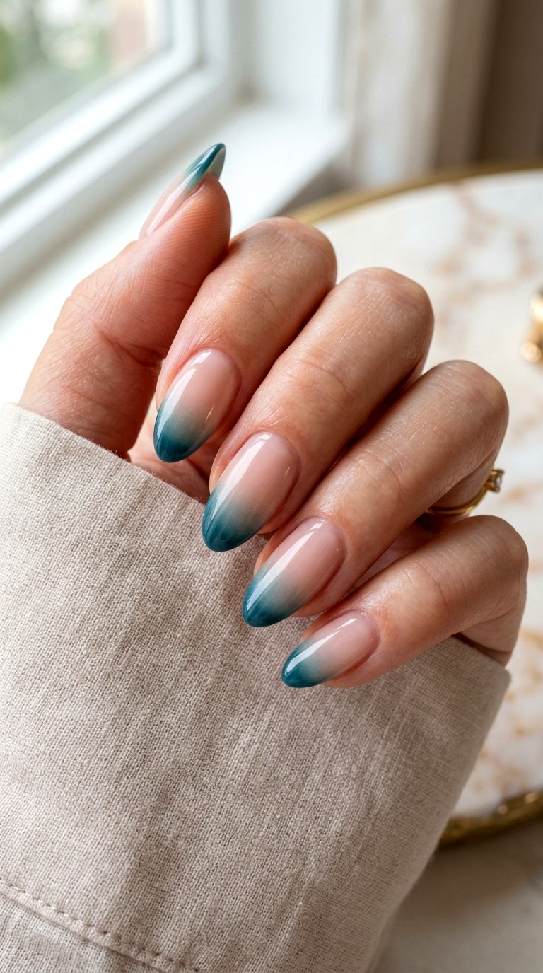 Gradient Tips Teal Nail Art - 24 Teal Nail Art Ideas