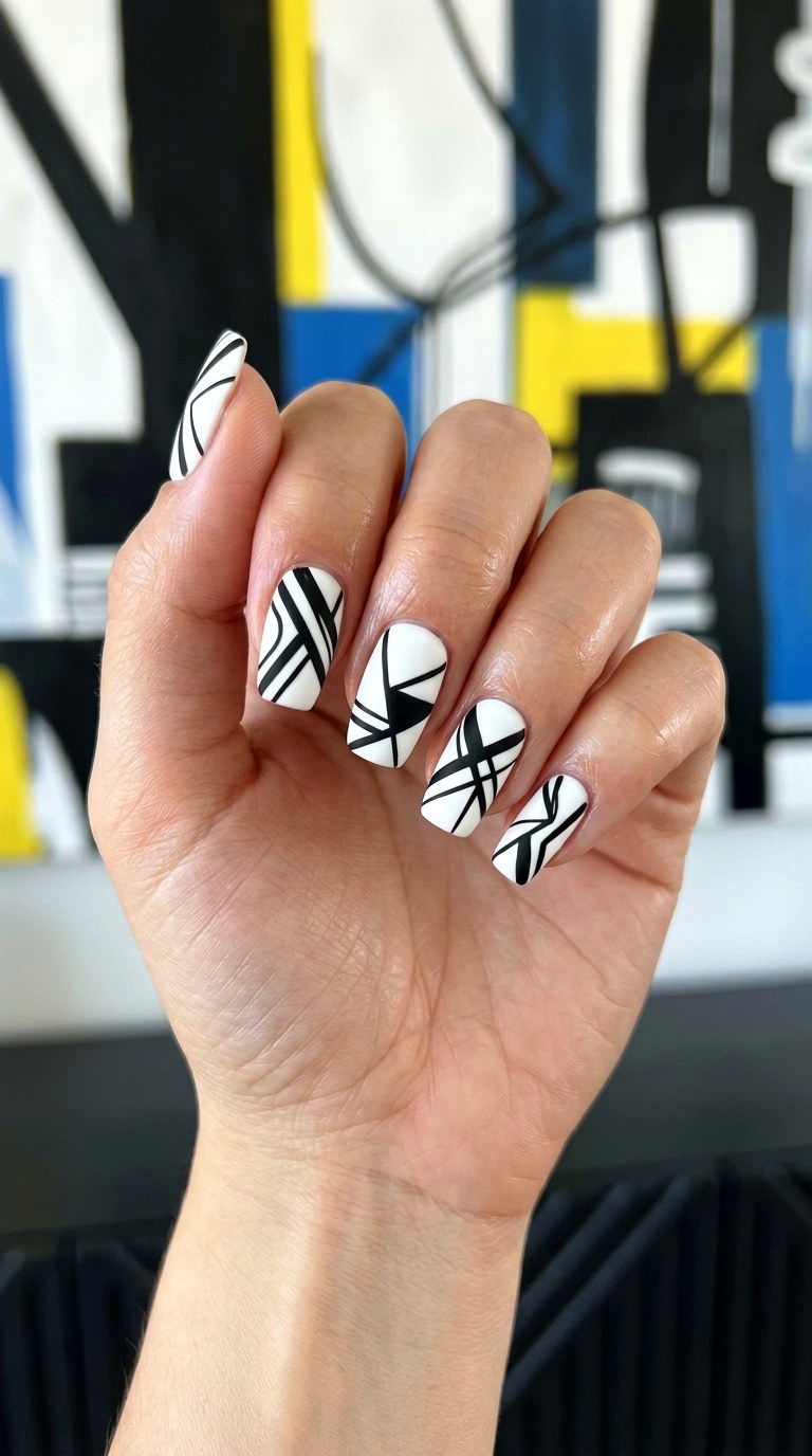 Graphic Black Line Accents - 23 Trendy Nail Designs