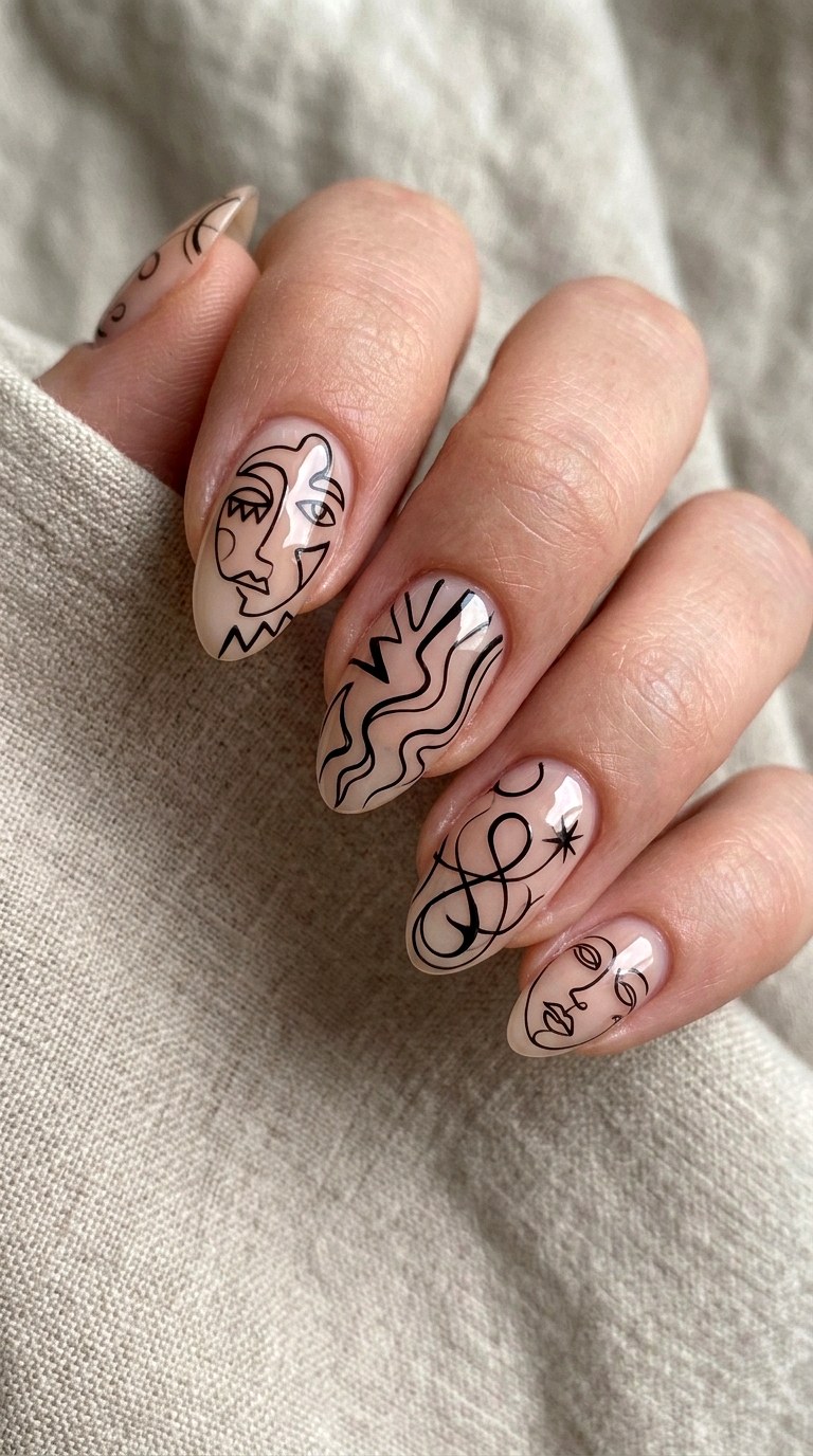 Graphic Black and White Line Nails Art - 24 teen nail art ideas