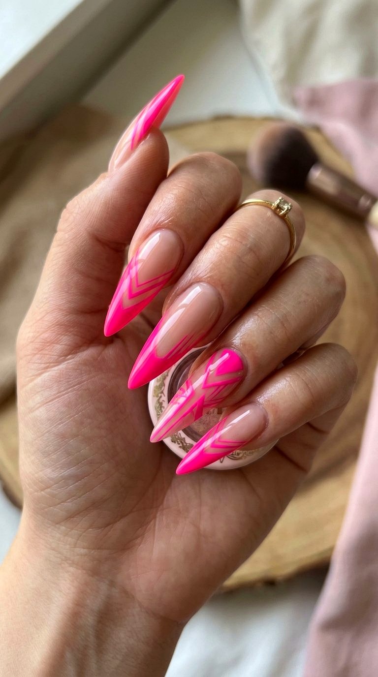 Graphic Liner Bright Pink French Tip Nails - 21 bright pink french tip nails