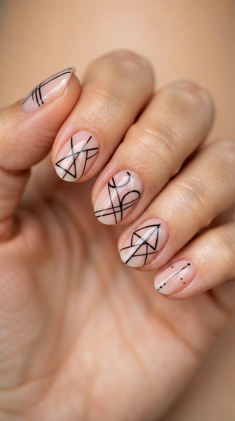Graphic Monochrome Line Art - 22 teen back to school nail art designs