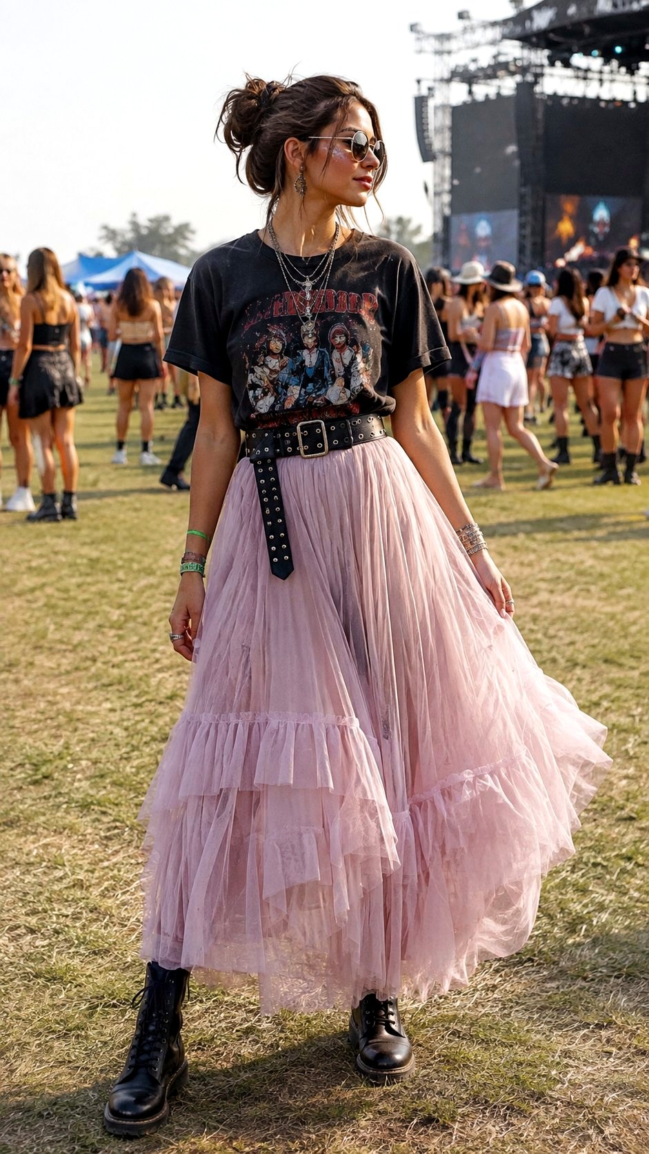 Graphic Tee With Powder Blue Skirt - 23 Powder Blue Skirt Outfit Ideas