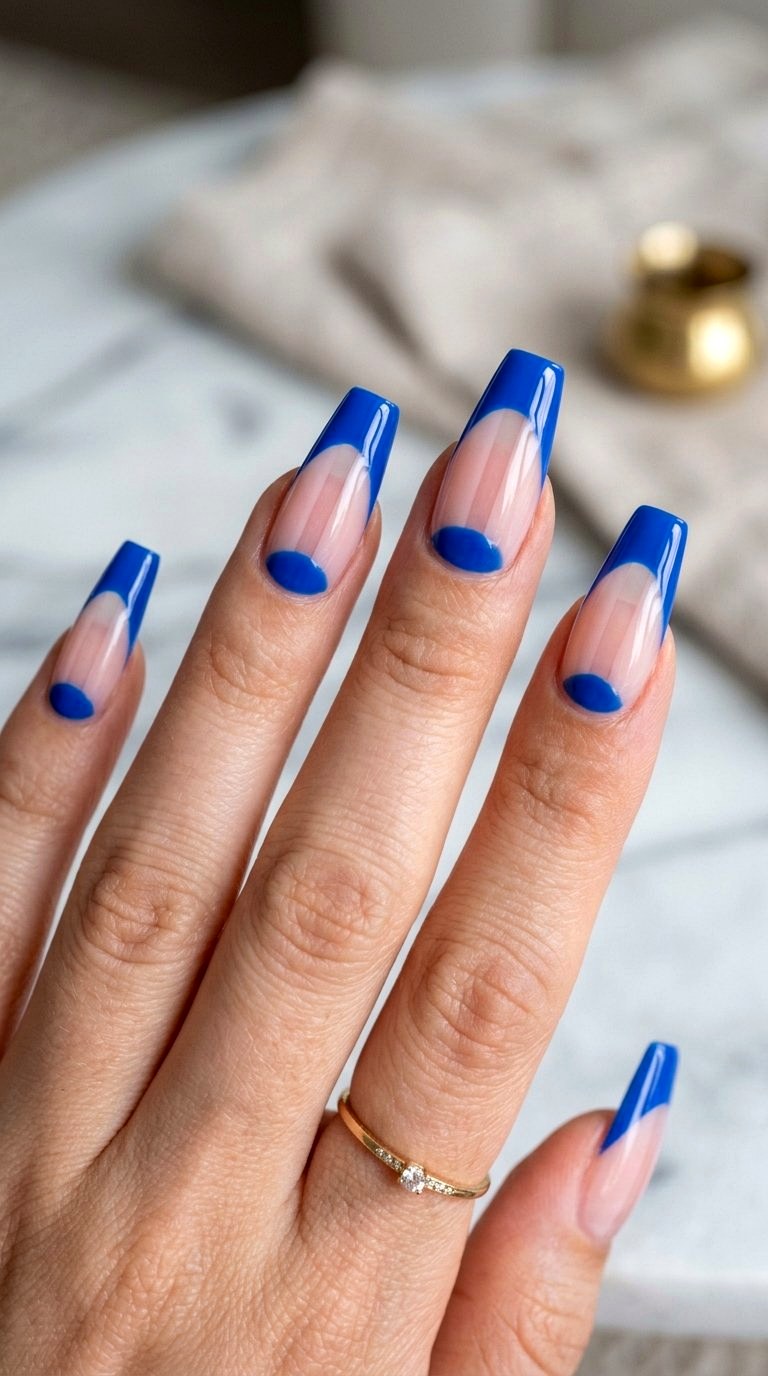 Half Moon Bright Blue French Tip Nails - 21 bright blue french tip nails