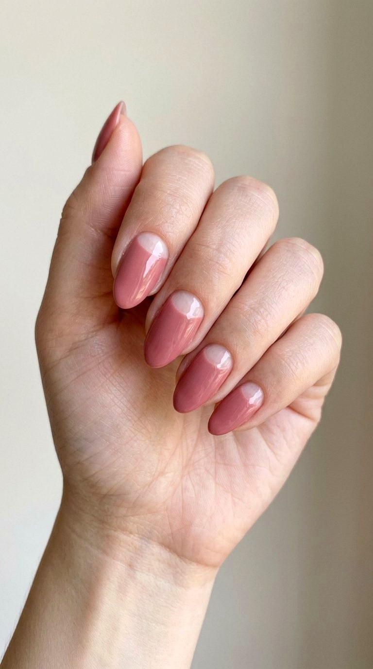 Half Moon Rose Pink Manicure - 20 Desert Rose Pink Nail Ideas