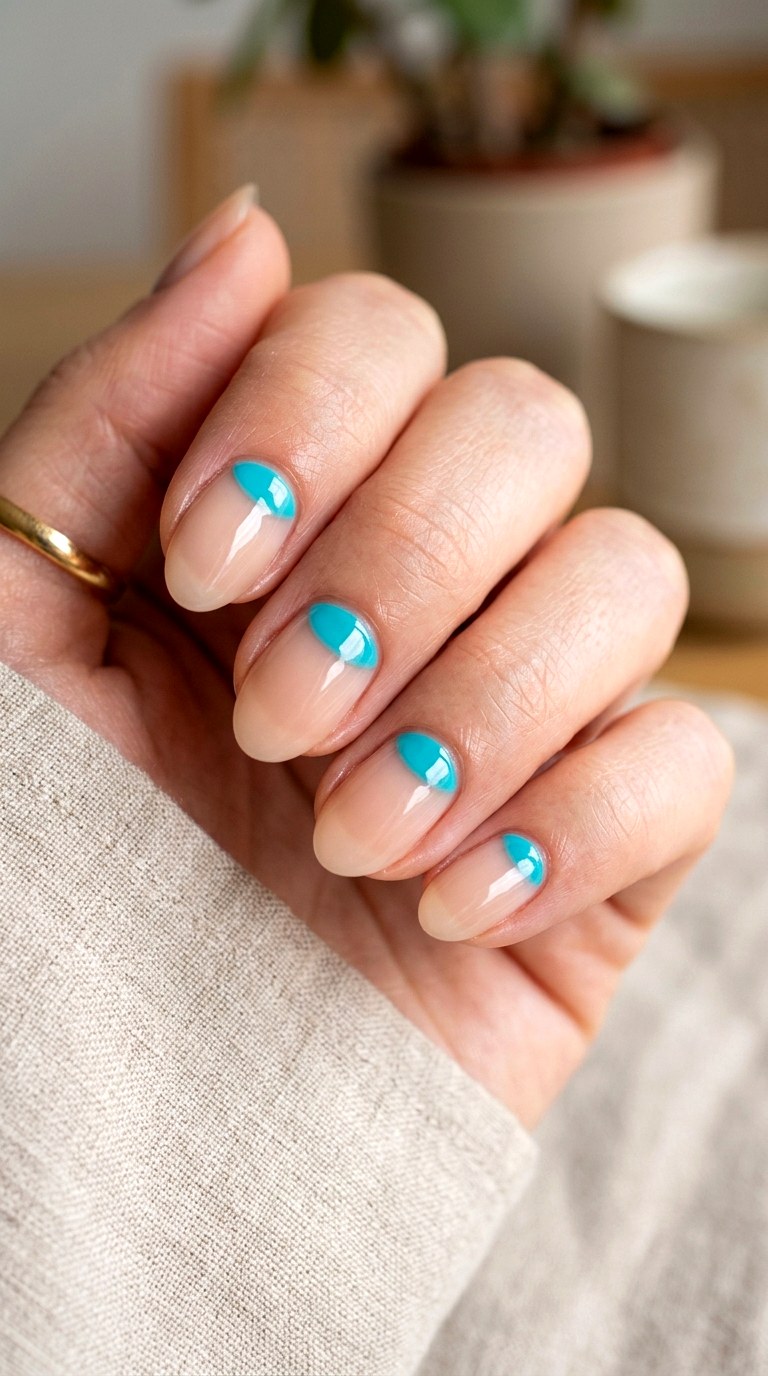Half Moon Teal Nail Art - 24 Teal Nail Art Ideas