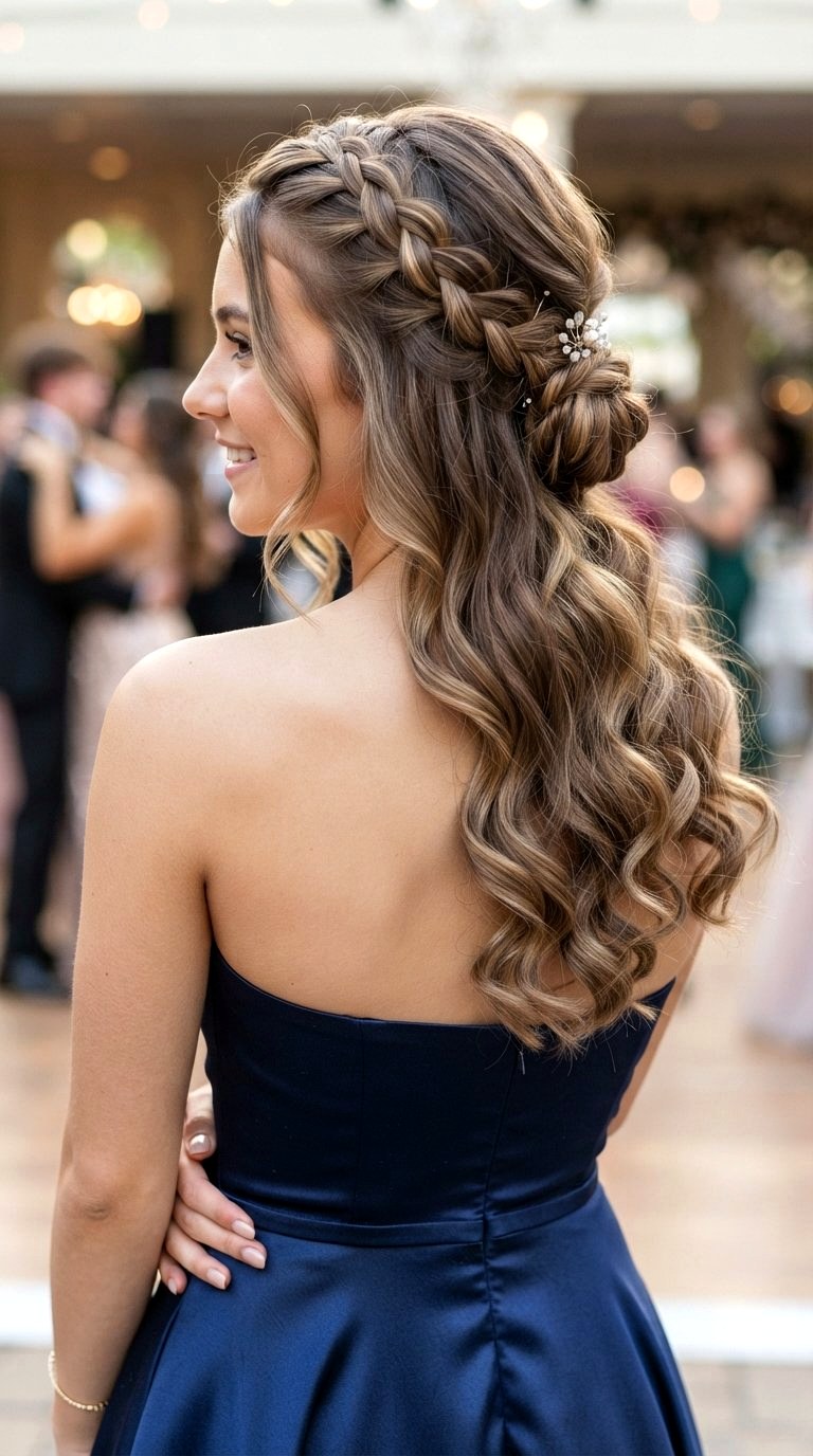 Half Up Braided Low Bun Prom Style - 20 low bun prom hairstyles ideas