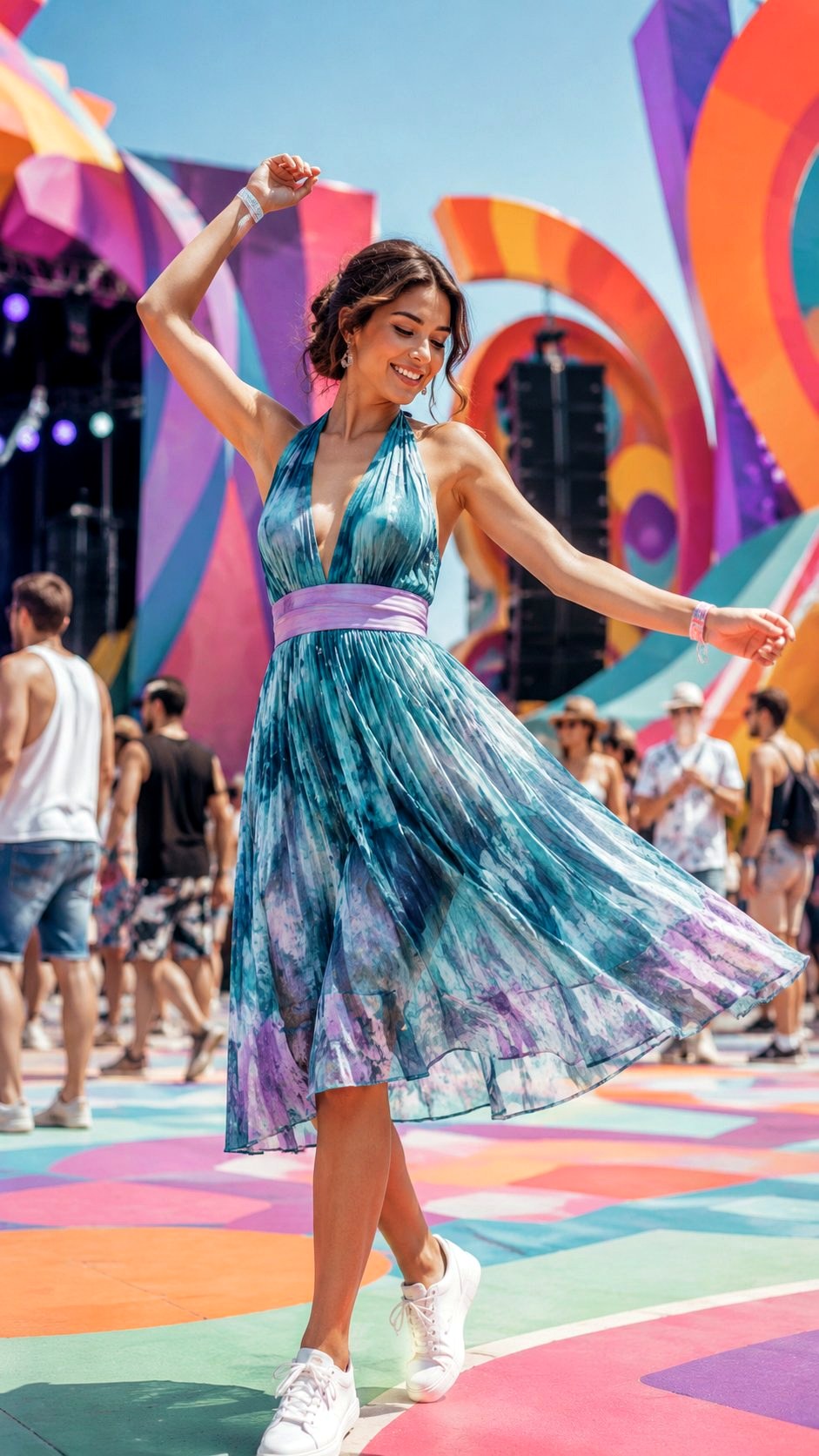 Halter Neck Teal Sundress With Lilac Belt - 22 Teal & Lilac Sundress Ideas
