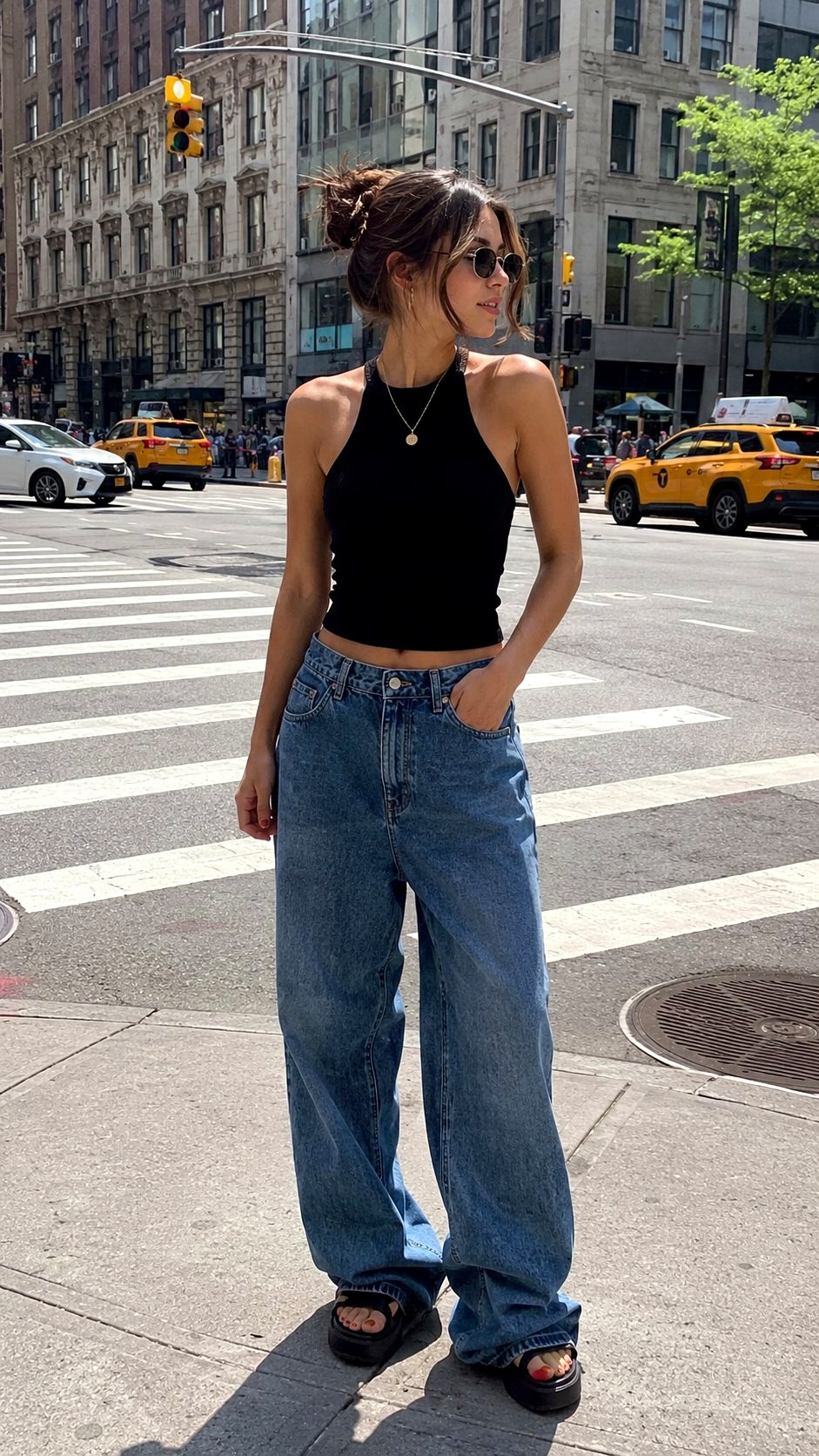 Halter Top and Baggy Jeans - 22 Summer Outfit Ideas