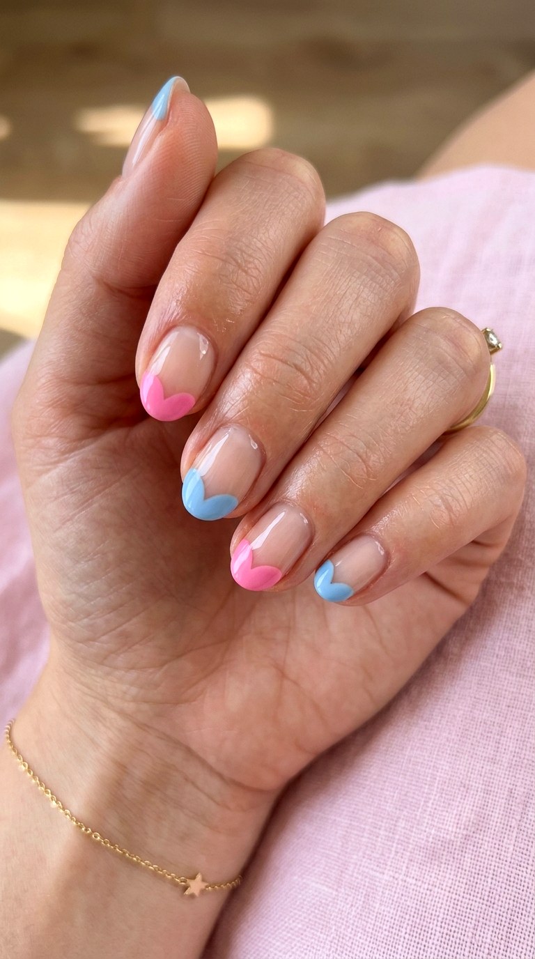 Heart Tip Pink and Blue Nails - 23 pink and blue french tip nails