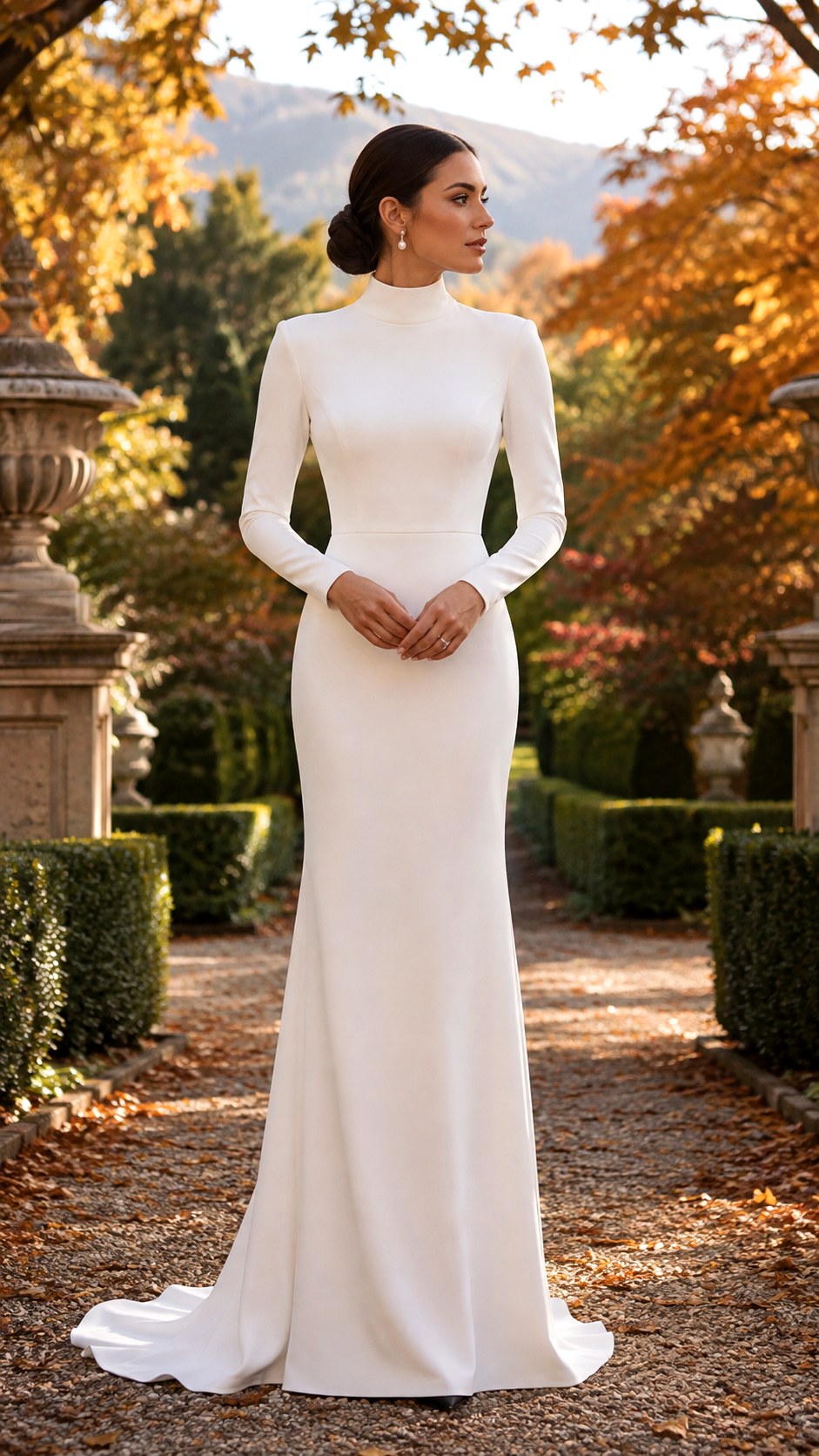 High Neck Crepe Column Gown - 22 Dream Wedding Simple Dresses Ideas