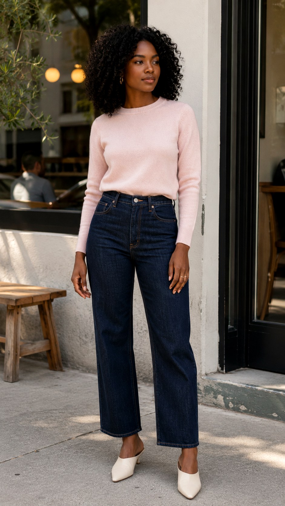 High Waist Denim Knit Combo - 20 elegant jean outfit ideas