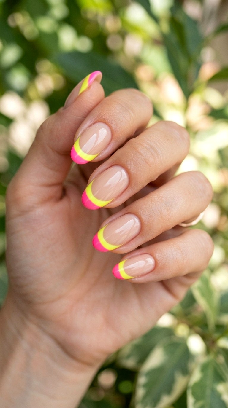 Highlighter Neon Accent Nails - 20 cute school nail art ideas