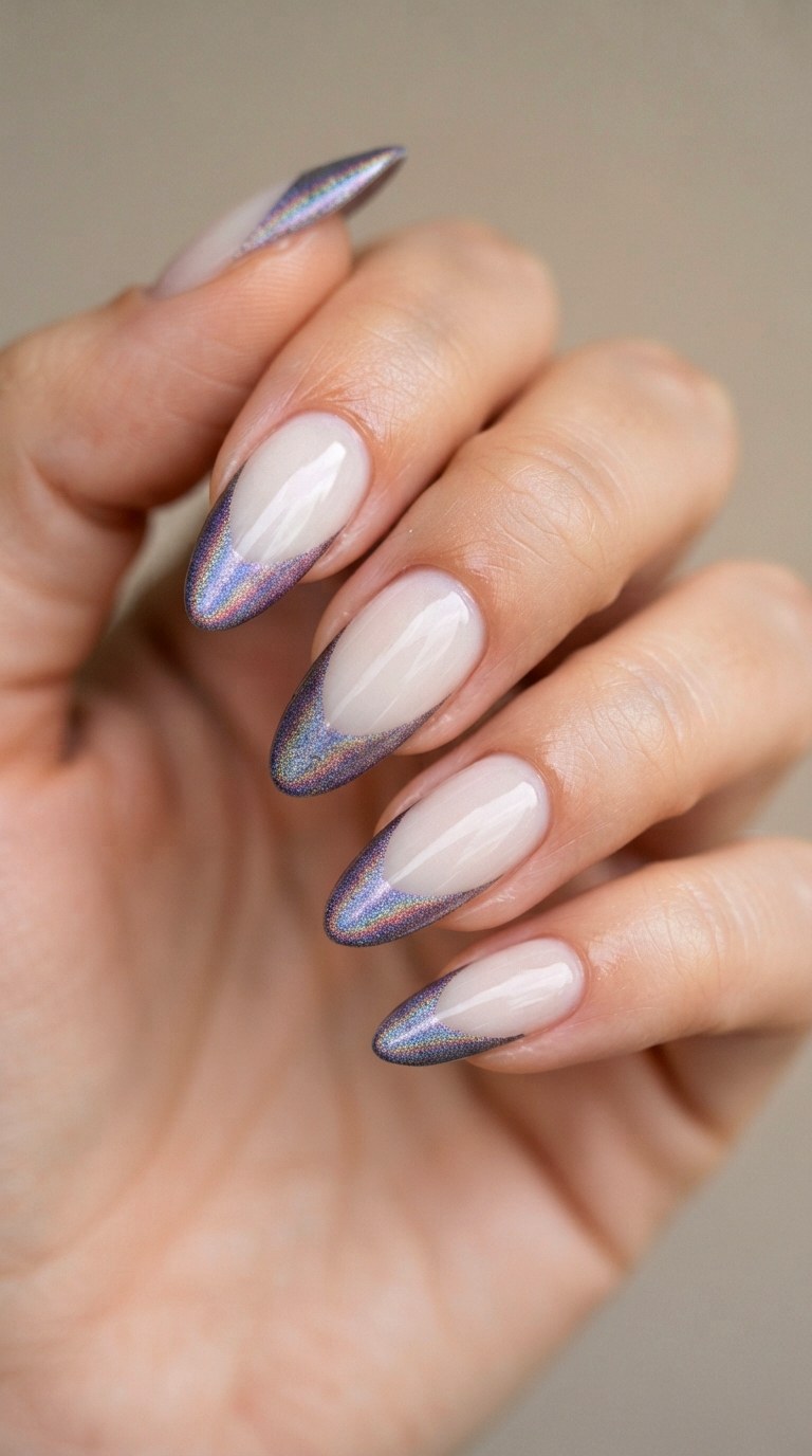 Holographic Deep French Tips - 21 deep french tip nail art ideas