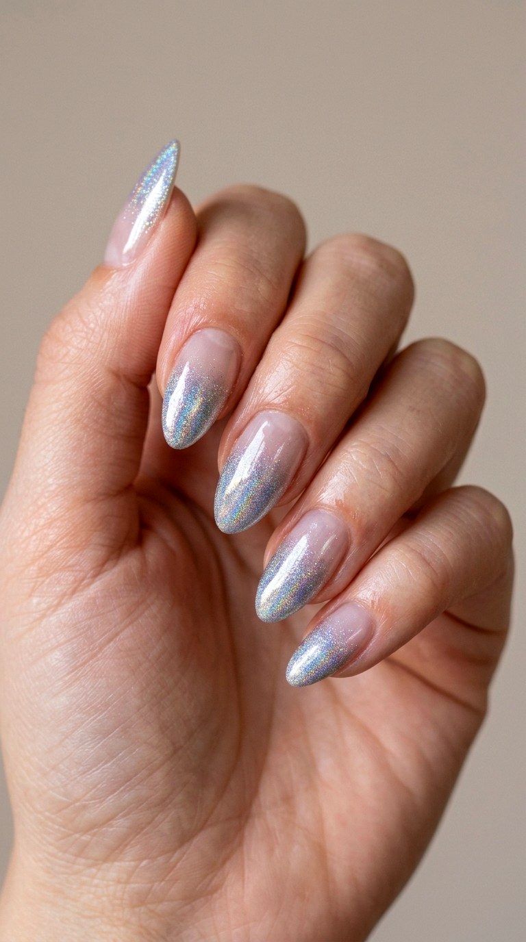 Holographic Silver Ombre French Art - 23 ombre french tip nail art designs