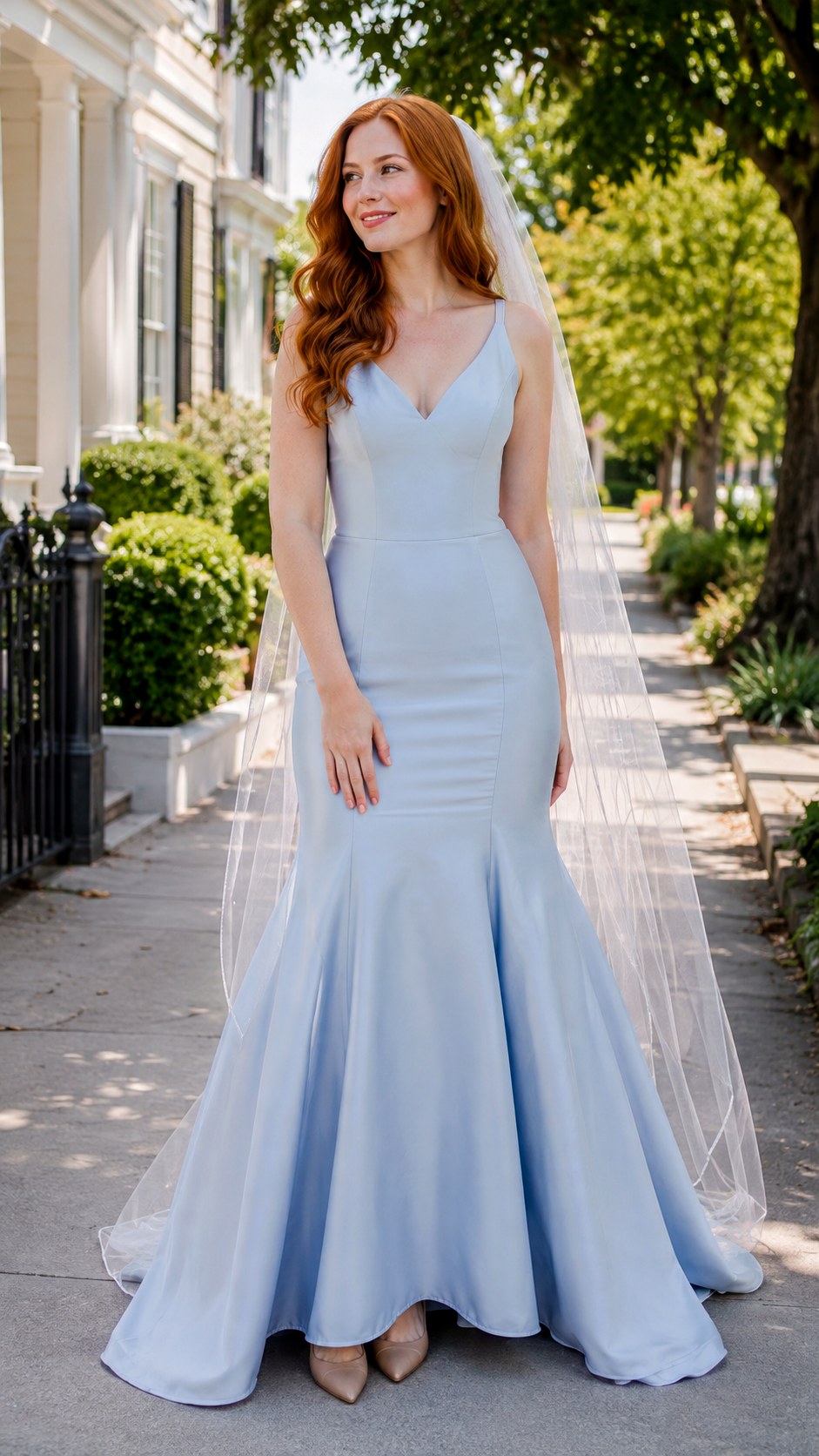 Ice Blue Fit and Flare Gown - 20 ice blue wedding dress outfit ideas