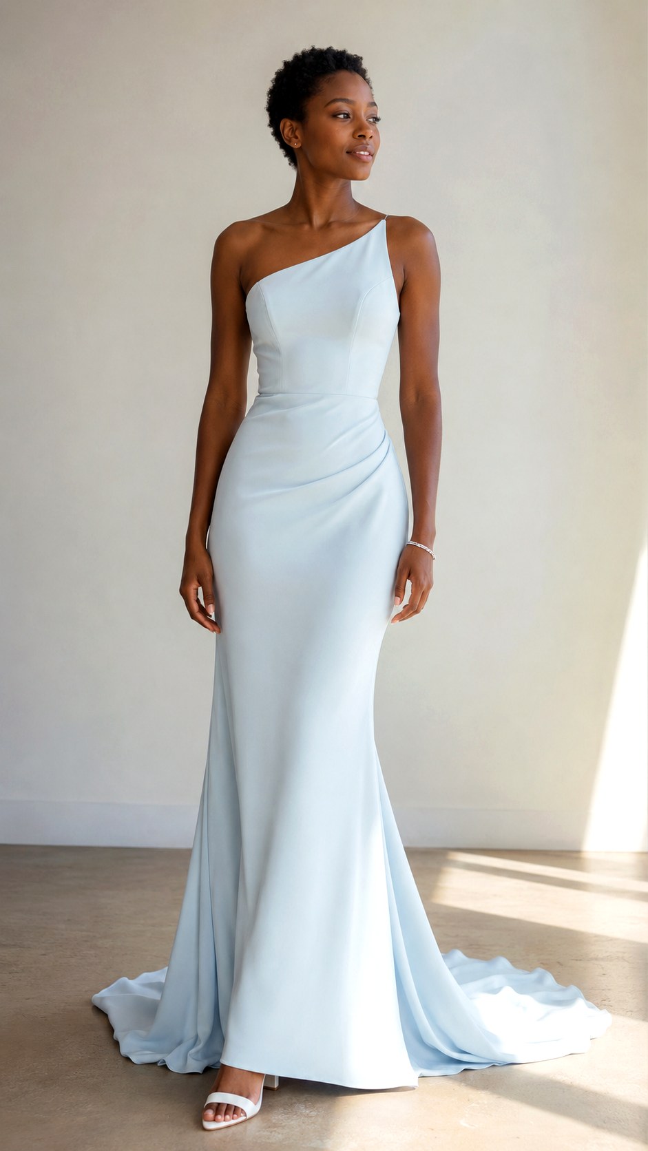 Ice Blue One Shoulder Bridal Look - 20 ice blue wedding dress outfit ideas