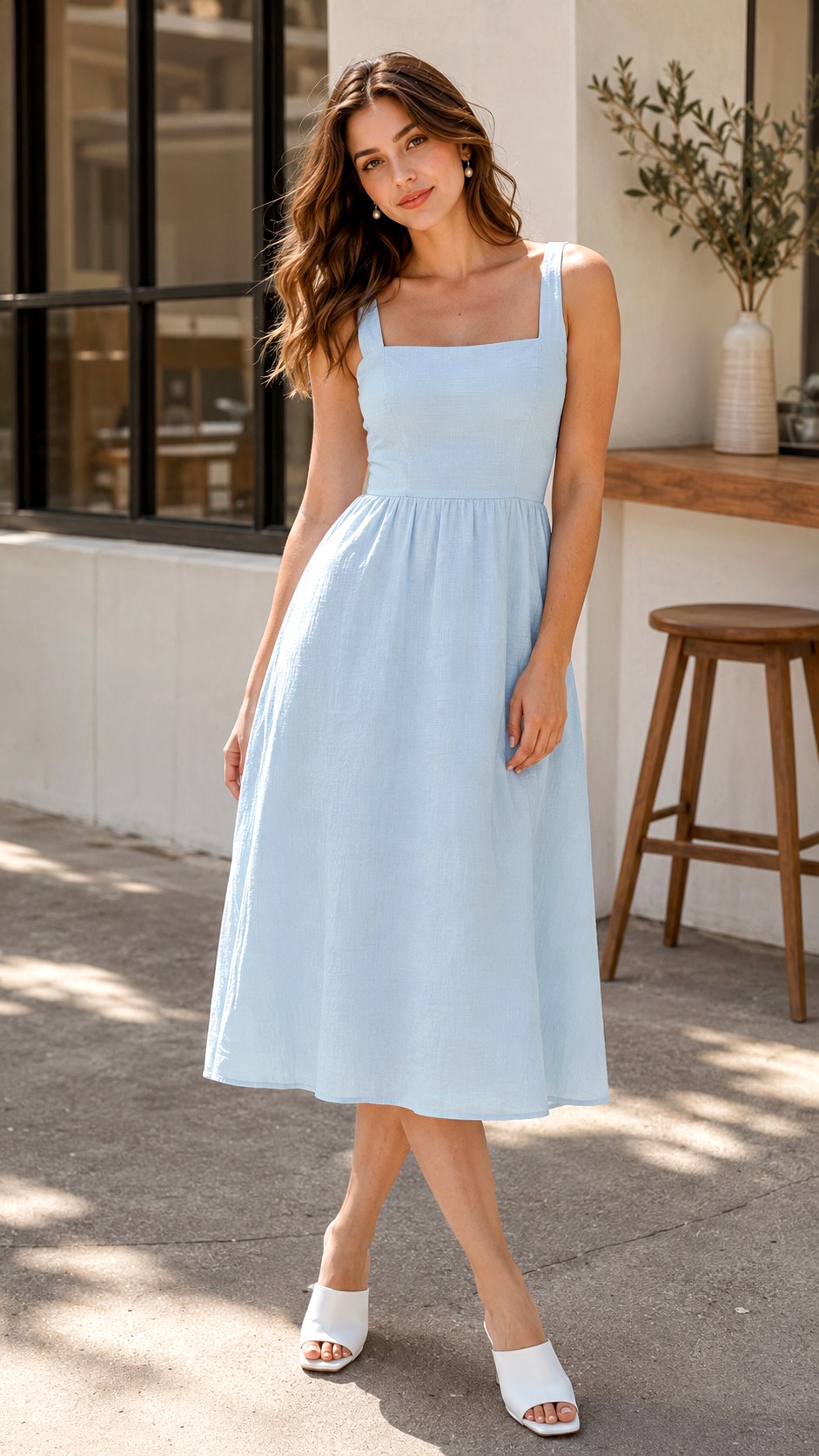 Ice Blue Square Neck Midi Dress - 20 ice blue wedding dress outfit ideas