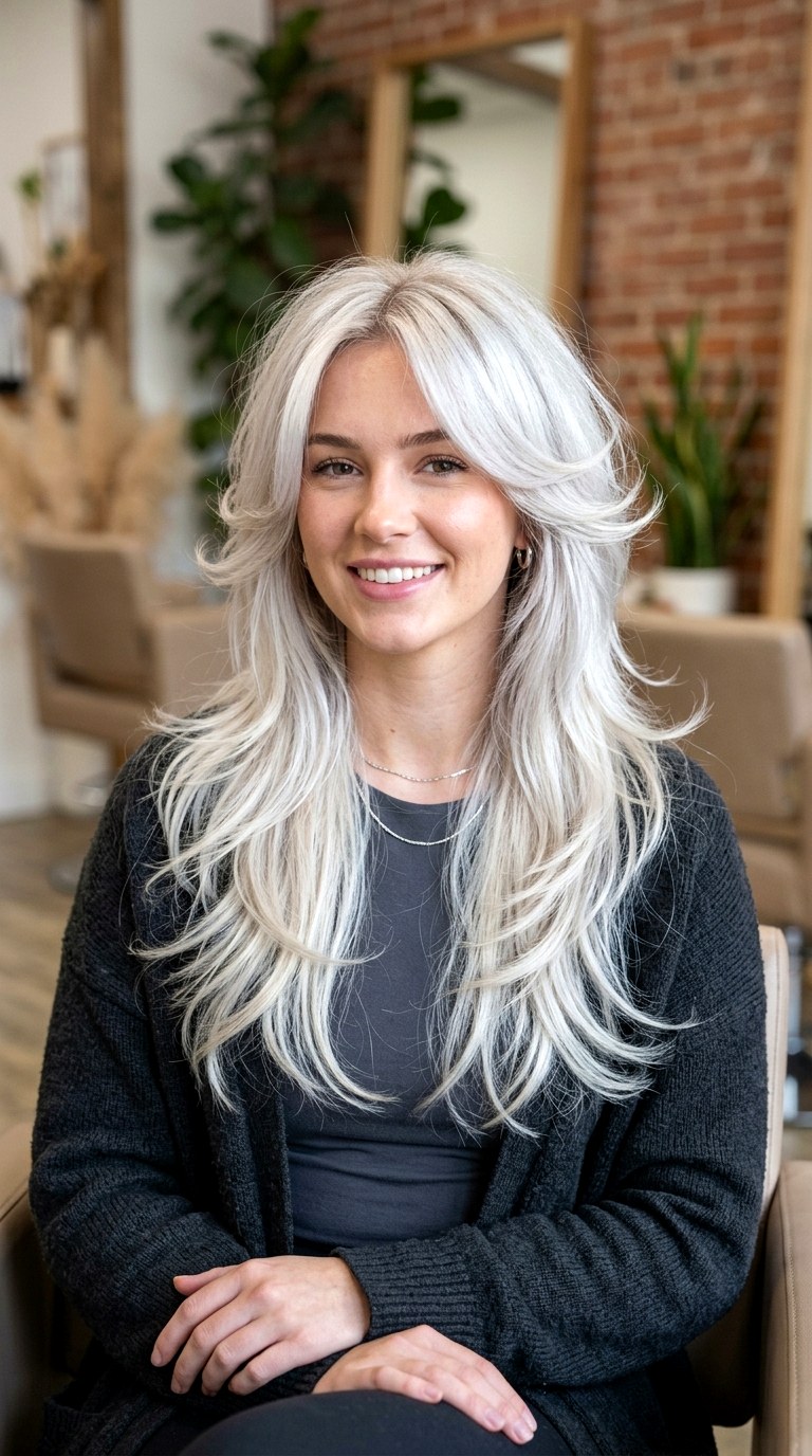Iced Platinum Blonde Butterfly Cut - 22 butterfly layers hair long ideas