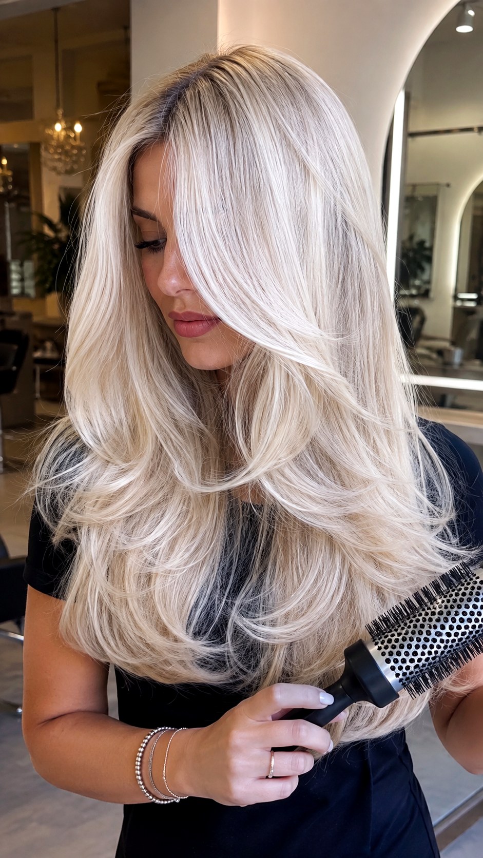 Icy Blonde Bombshell Butterfly Cut - 23 butterfly haircut long layers ideas