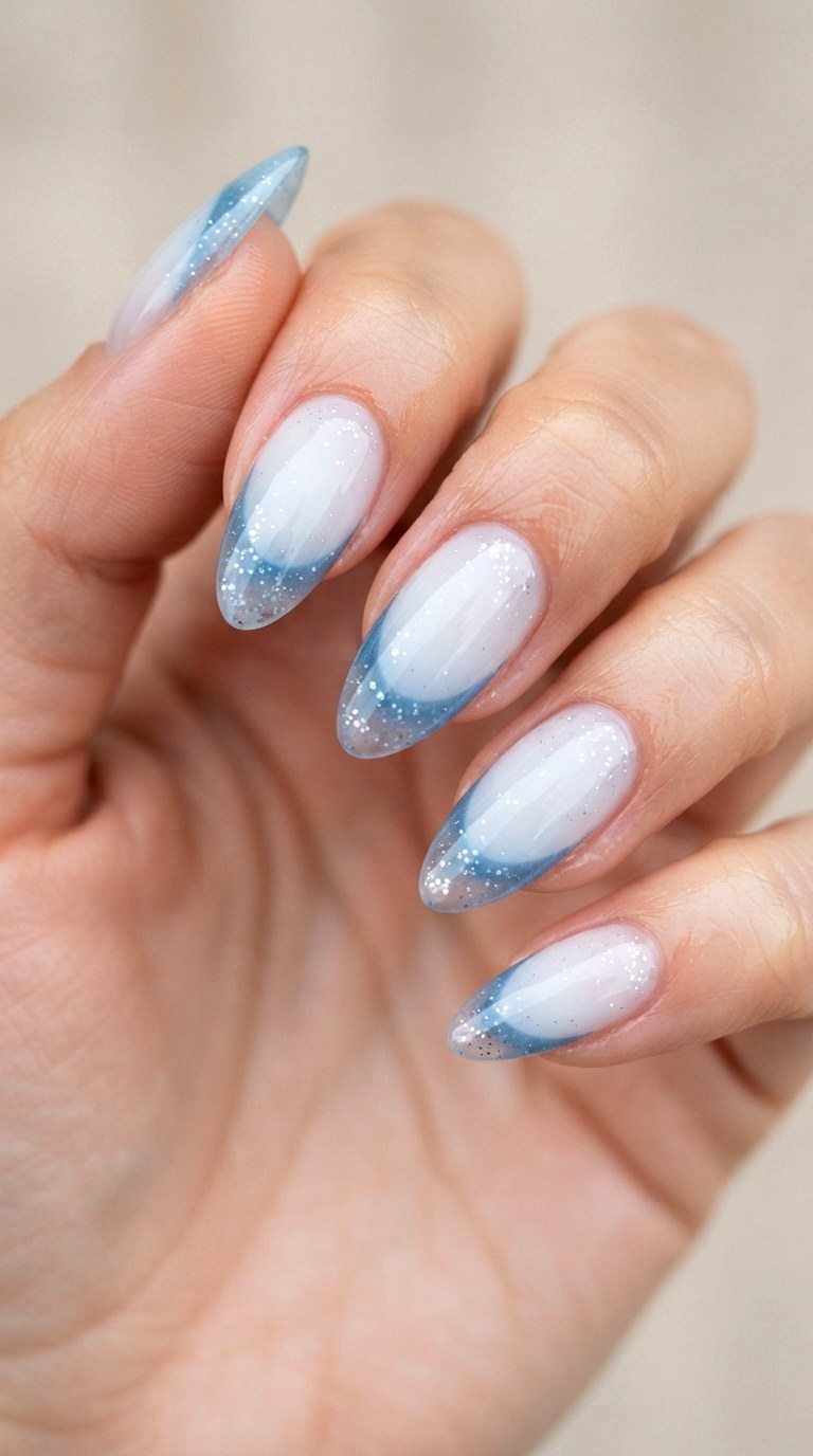 Icy Blue Deep French Tips - 21 deep french tip nail art ideas