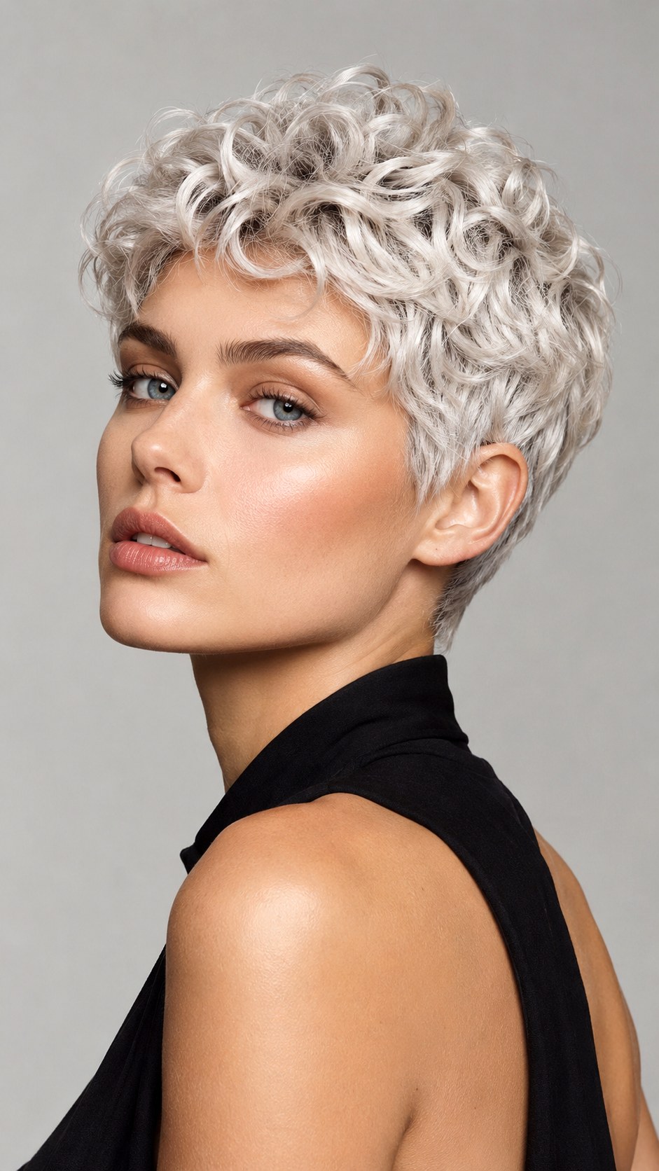 Icy Platinum Blonde Curly Pixie - 25 Curly Hair Color Ideas