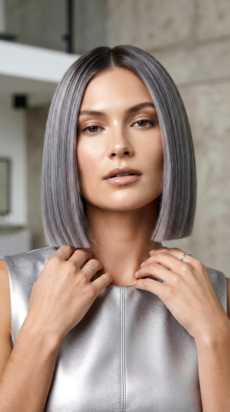 Icy Silver Babylights on Blunt Cut - 22 hair dye ideas highlights