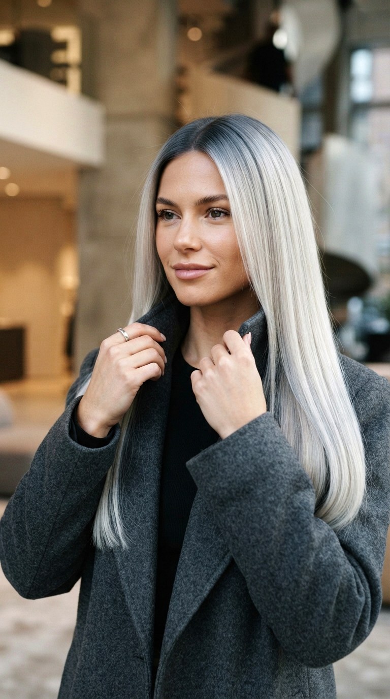 Icy Vanilla Slate Rooted Blonde - 22 long hair dye ideas