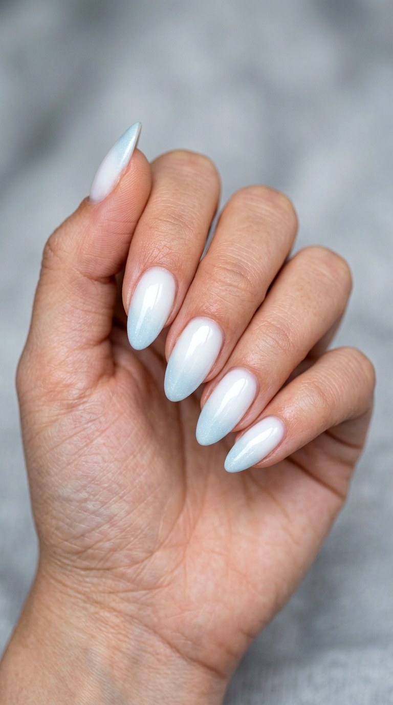 Icy White and Blue Ombre French Tip - 23 ombre french tip nail art designs