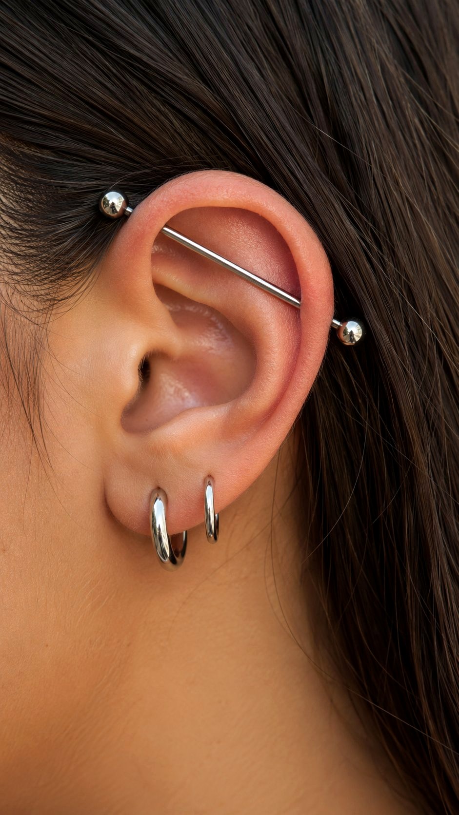 Industrial Bar With Double Lobe - 21 Silver Earrings Stack Ideas