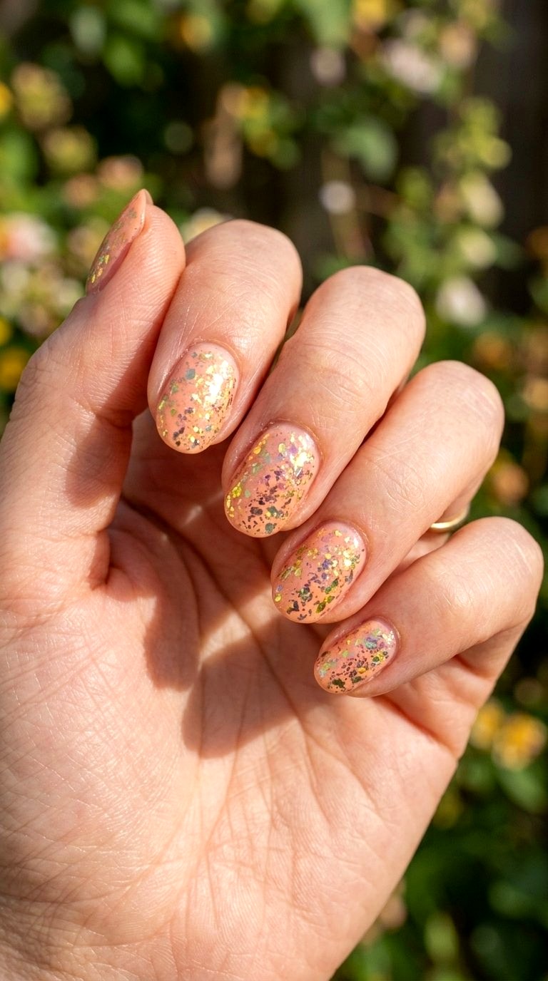 Iridescent Flake Glitter Summer Nails - 20 Summer Short Nail Designs