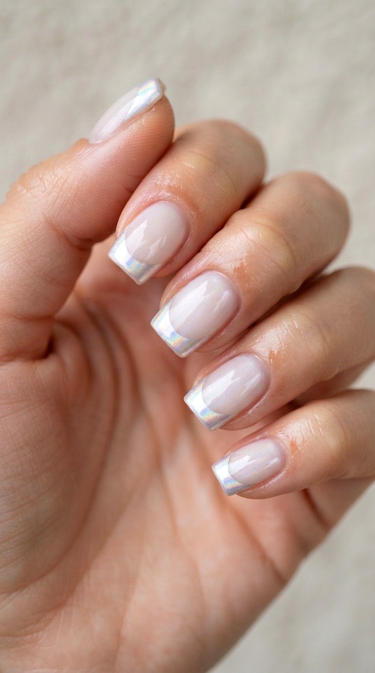 Iridescent Holographic French Tips - 20 gel french tip nail art ideas