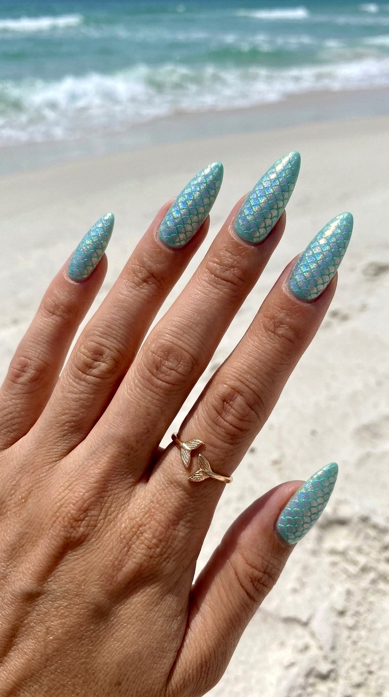 Iridescent Mermaid Scale D Effect - 24 Summer Nail Design Inspo