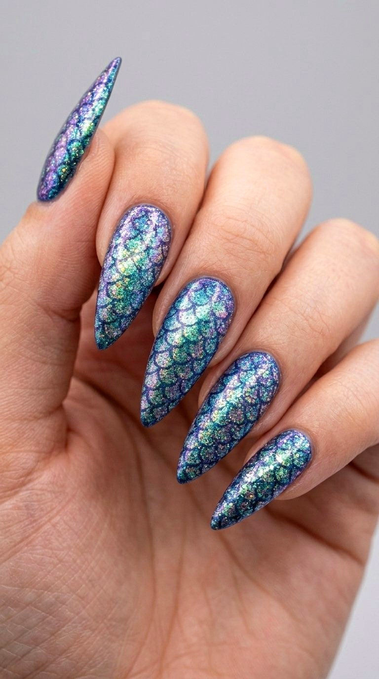 Iridescent Mermaid Scale Illusions - 20 Summer Acrylic Nail Art Ideas