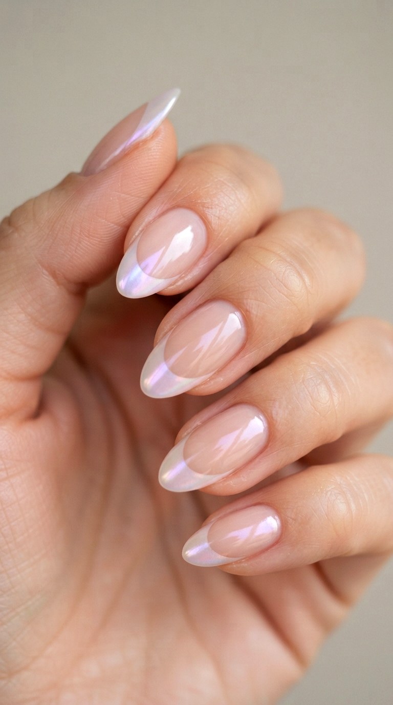 Iridescent Pearl Shift French Nails - 22 natural french tip nail art ideas