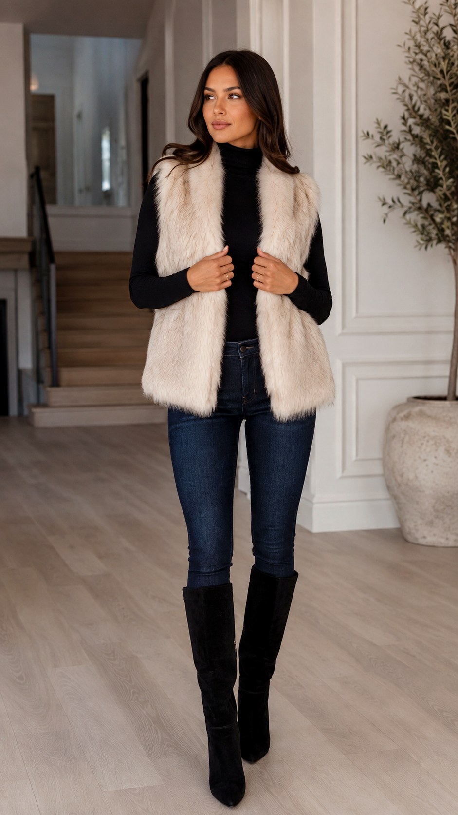 Italian Style Outfit Ideas With a Faux Fur Vest - 25 italian style outfit ideas