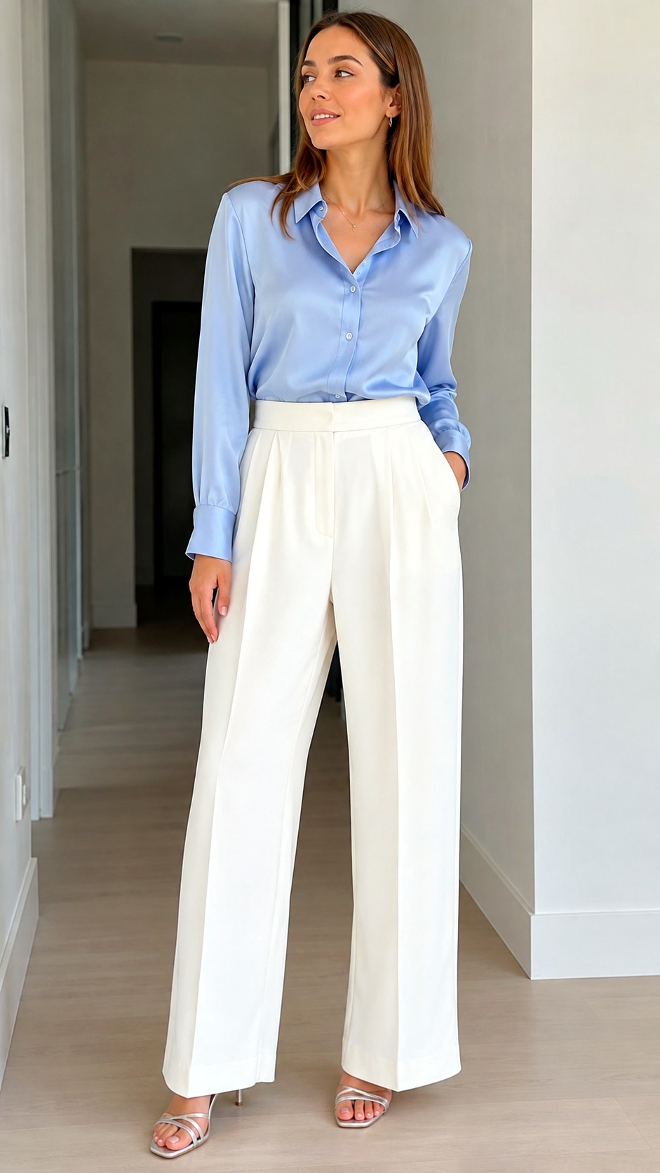 Ivory Crepe Wide Homecoming Pants - 22 homecoming pant outfit ideas