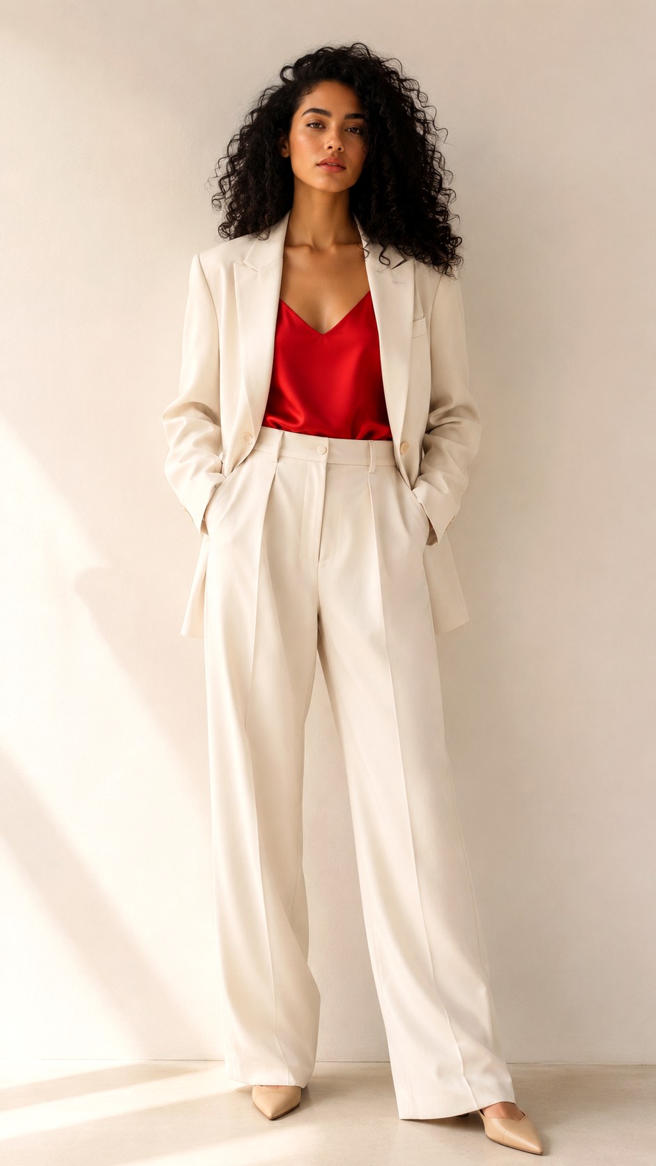 Ivory Suit with Pop of Color - 25 baggy suit outfit ideas