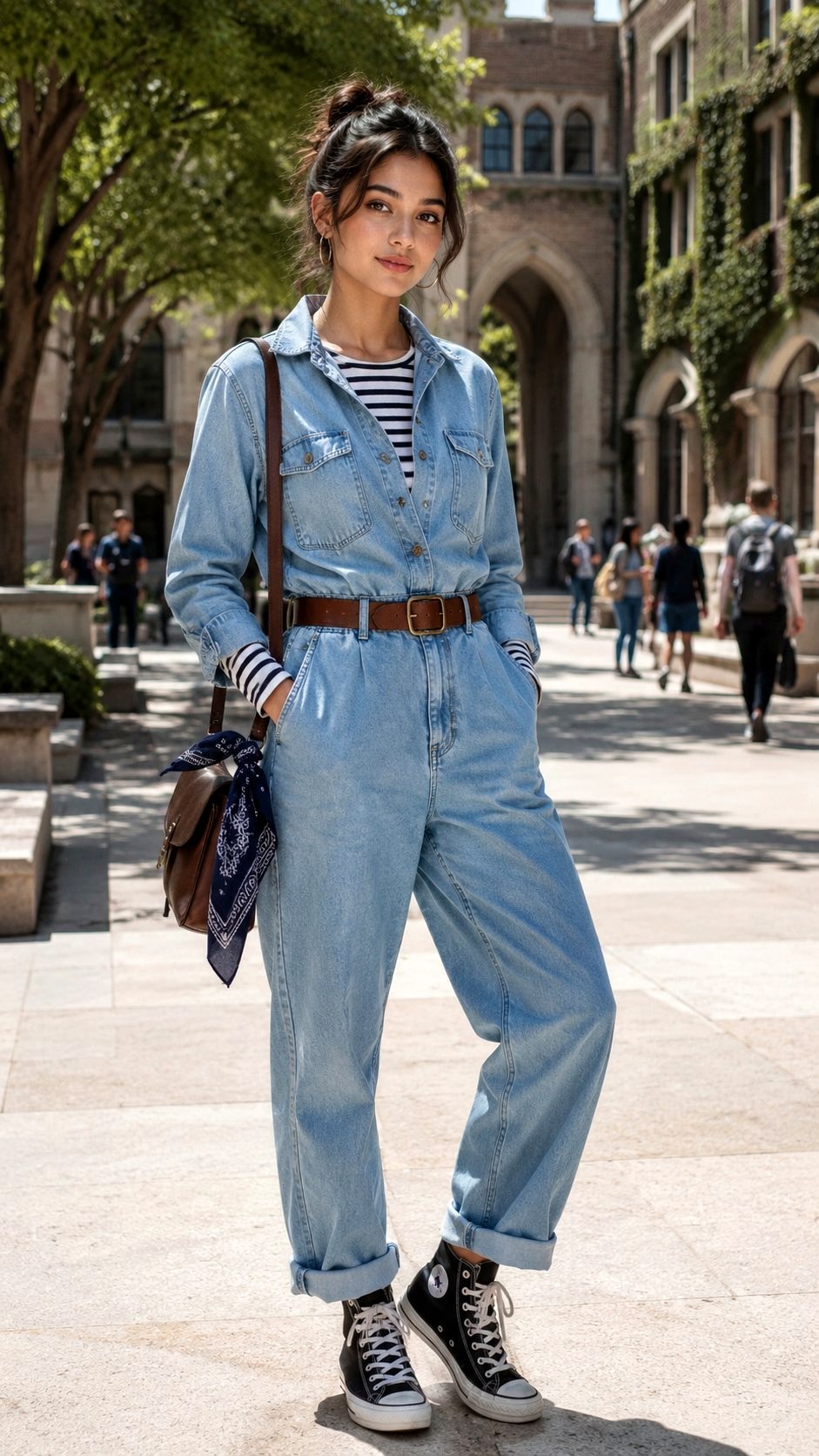 Jumpsuit with Layered Tee and Belt - 21 Back to School  And High School Outfit Ideas