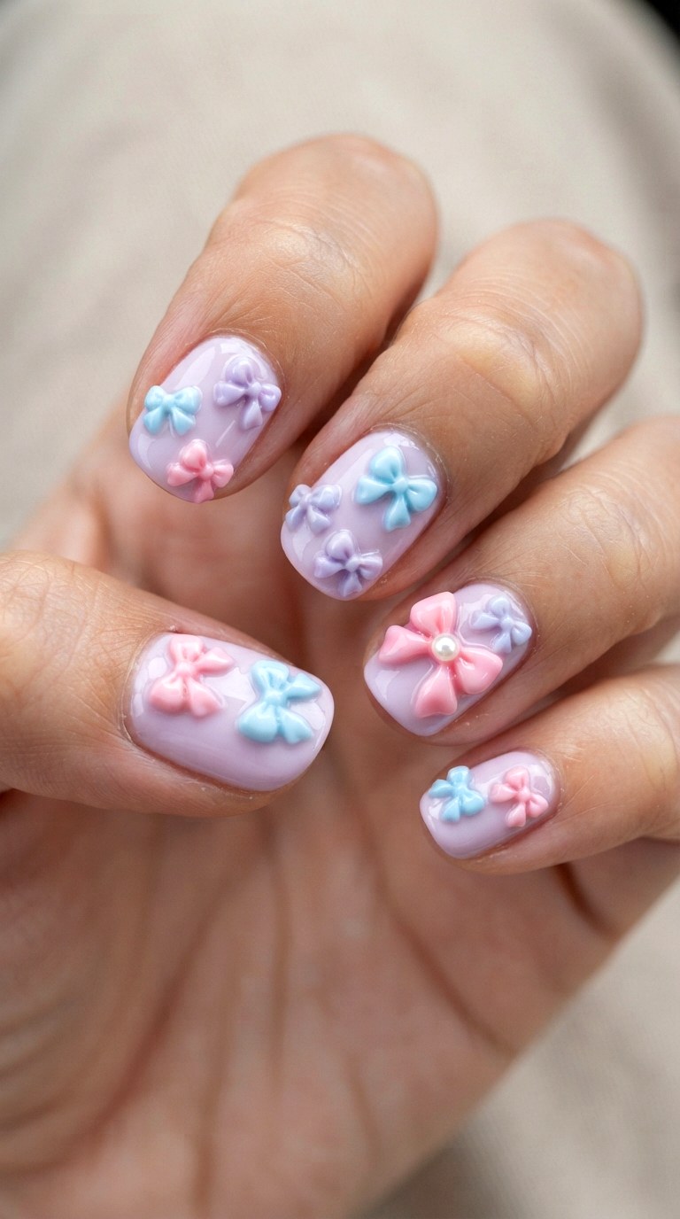 Kawaii D Bow Nail Art - 21 back to school nail art design