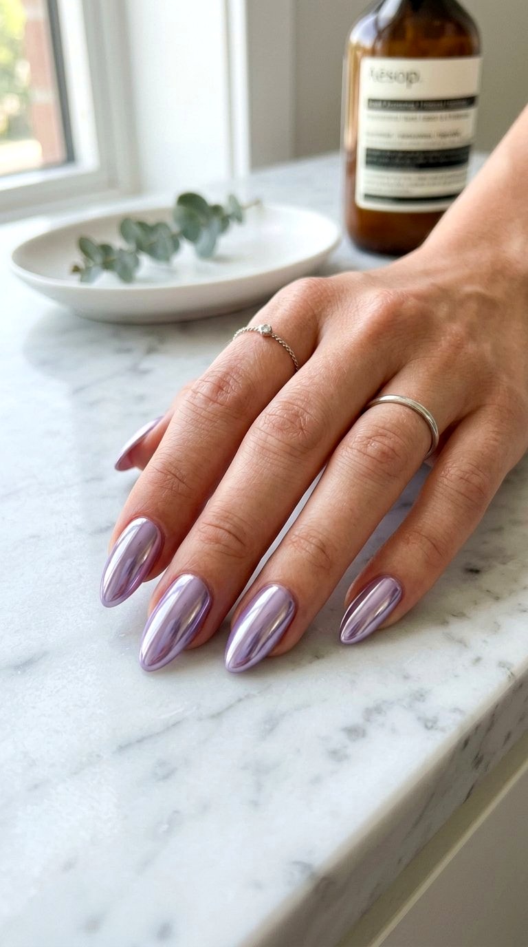 Lavender Chrome Medium Almond Summer Nails - 20 Medium Almond Summer Nails