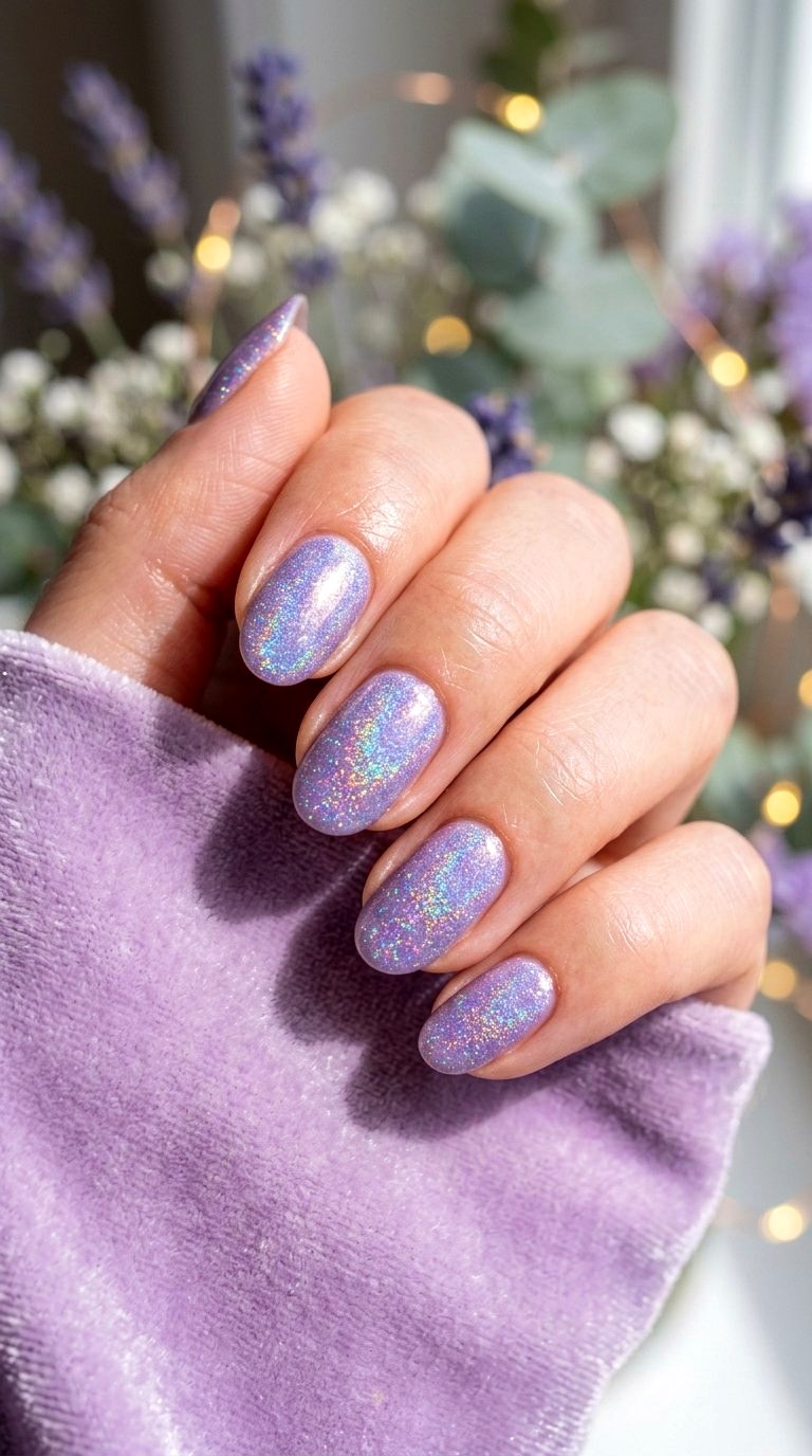 Lavender Holographic Shimmer - 21 Summer Nail Design Ideas