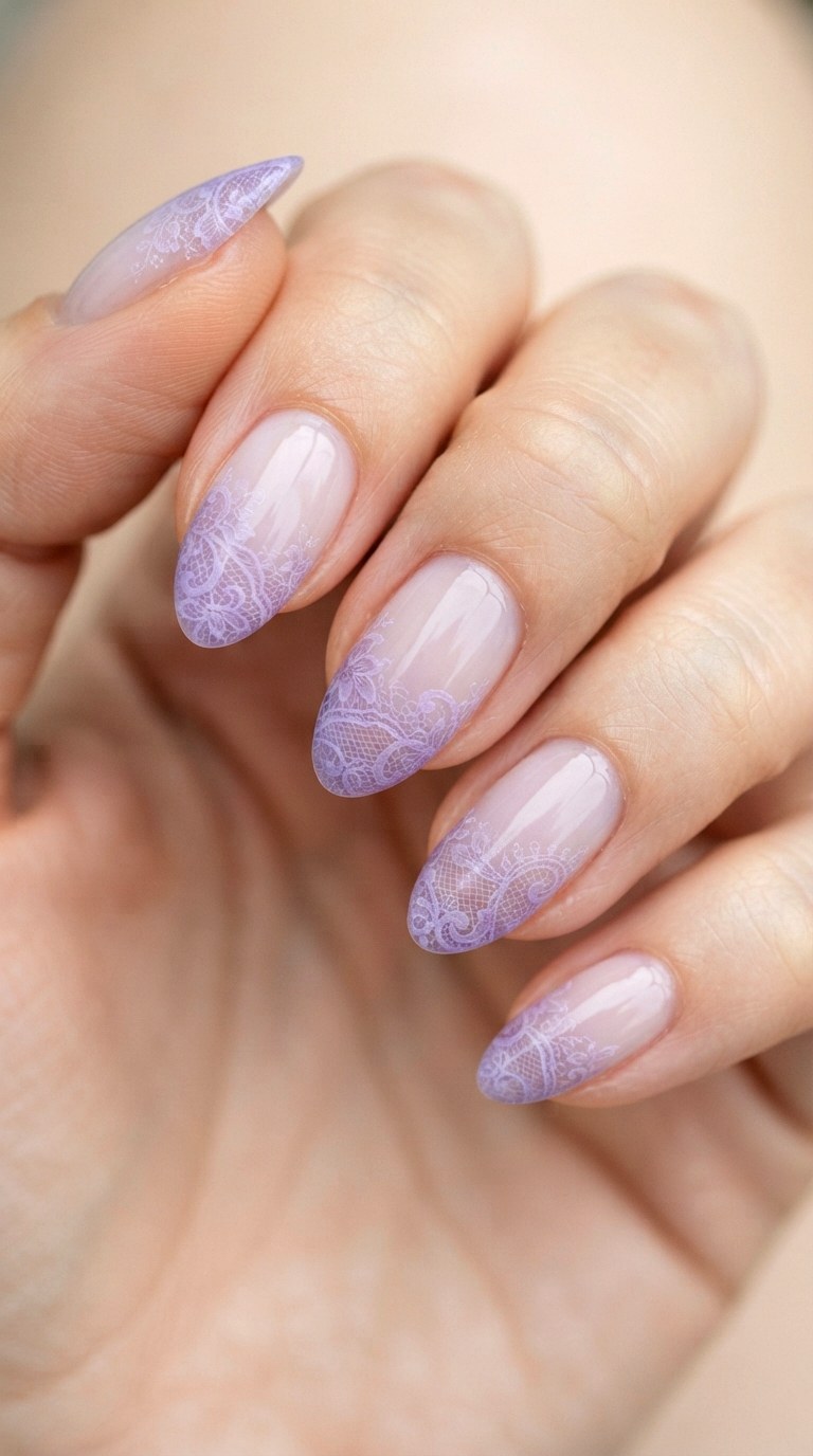 Lavender Sheer Lace Gradient - 22 lace nail art ideas