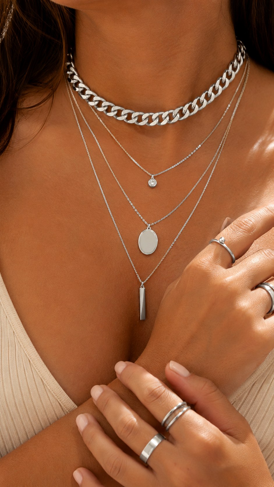 Layered Silver for Medium Tan Skin - 23 silver jewelry skin tone ideas