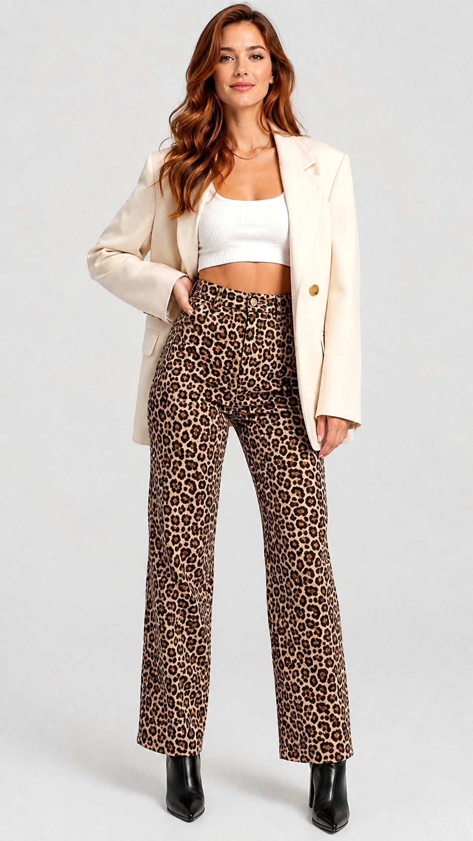 Leopard Print Trousers with Blazer - 23 printed pants style ideas