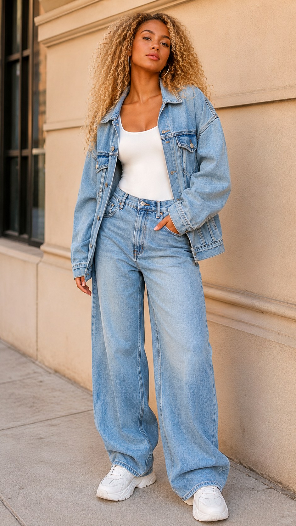 Light Blue Wash Denim Suit - 25 baggy suit outfit ideas