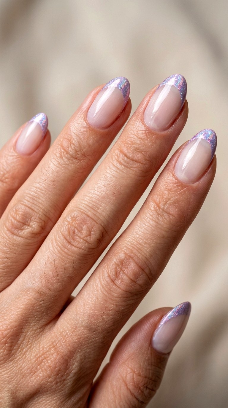 Lilac Holographic French Tip - 23 thin french tip nail art designs
