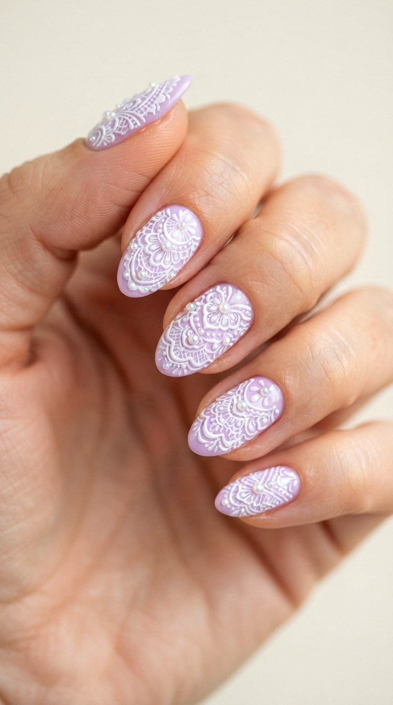 Lilac and Pearl Lace Accents - 22 lace nail art ideas