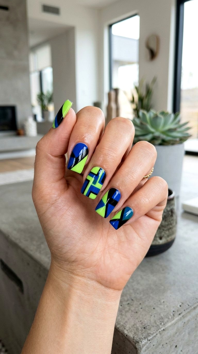 Lime Green Abstract Nails - 21 Lime Green Nail Ideas