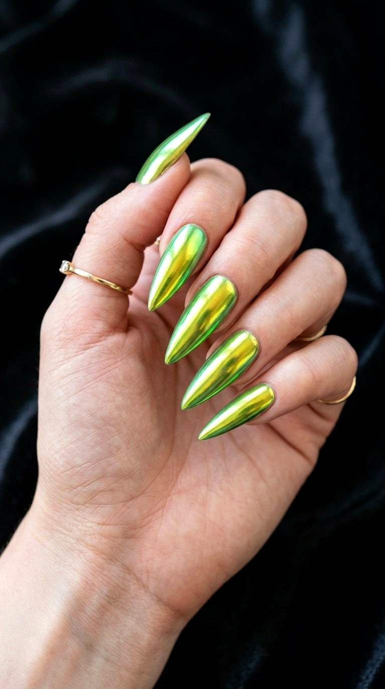 Lime Green Chrome Nails - 21 Lime Green Nail Ideas