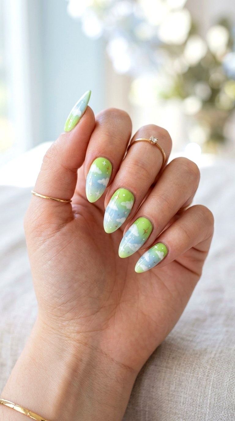 Lime Green Cloud Nails - 21 Lime Green Nail Ideas